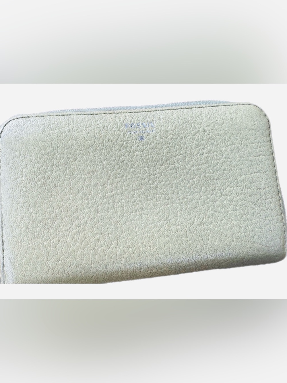 Fossil Light Mint Pebbled Leather Zip Cosmetic Pouch
